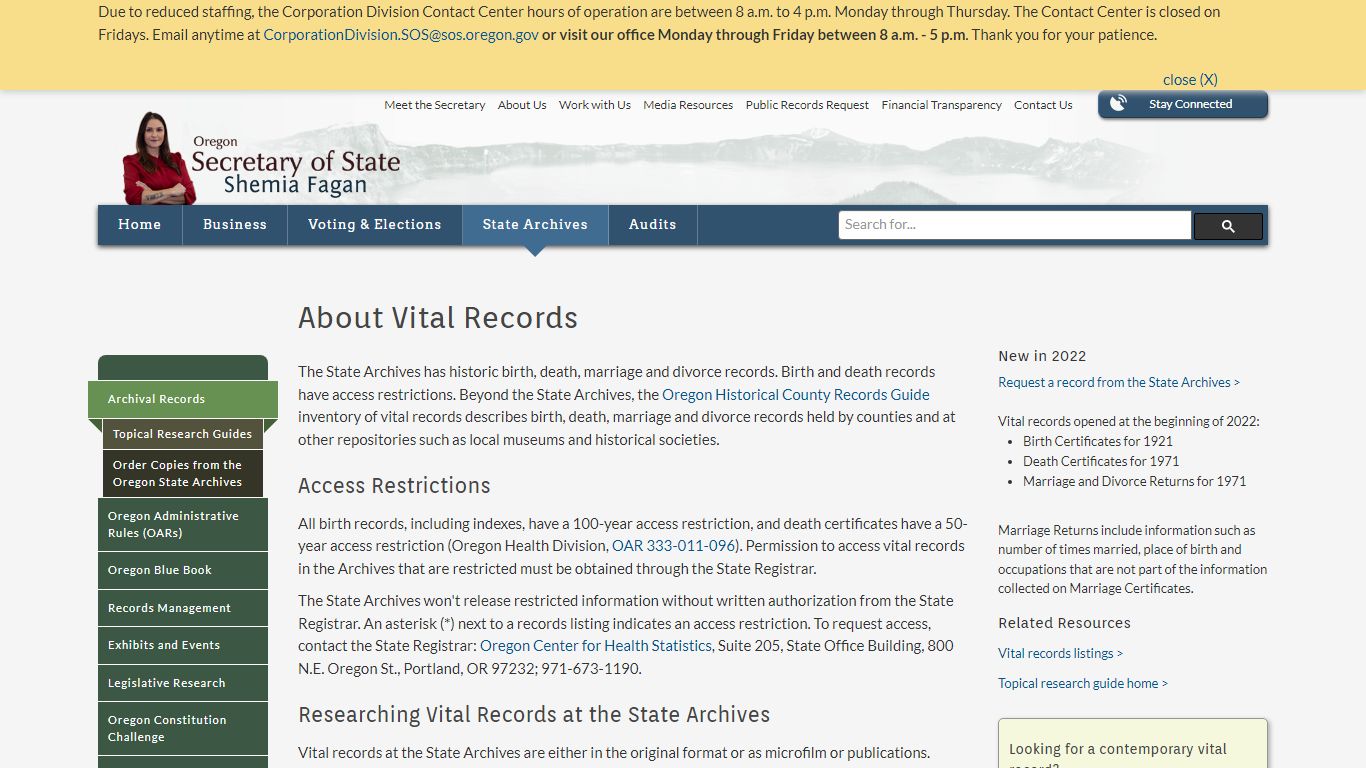 State of Oregon: State Archives - About Vital Records