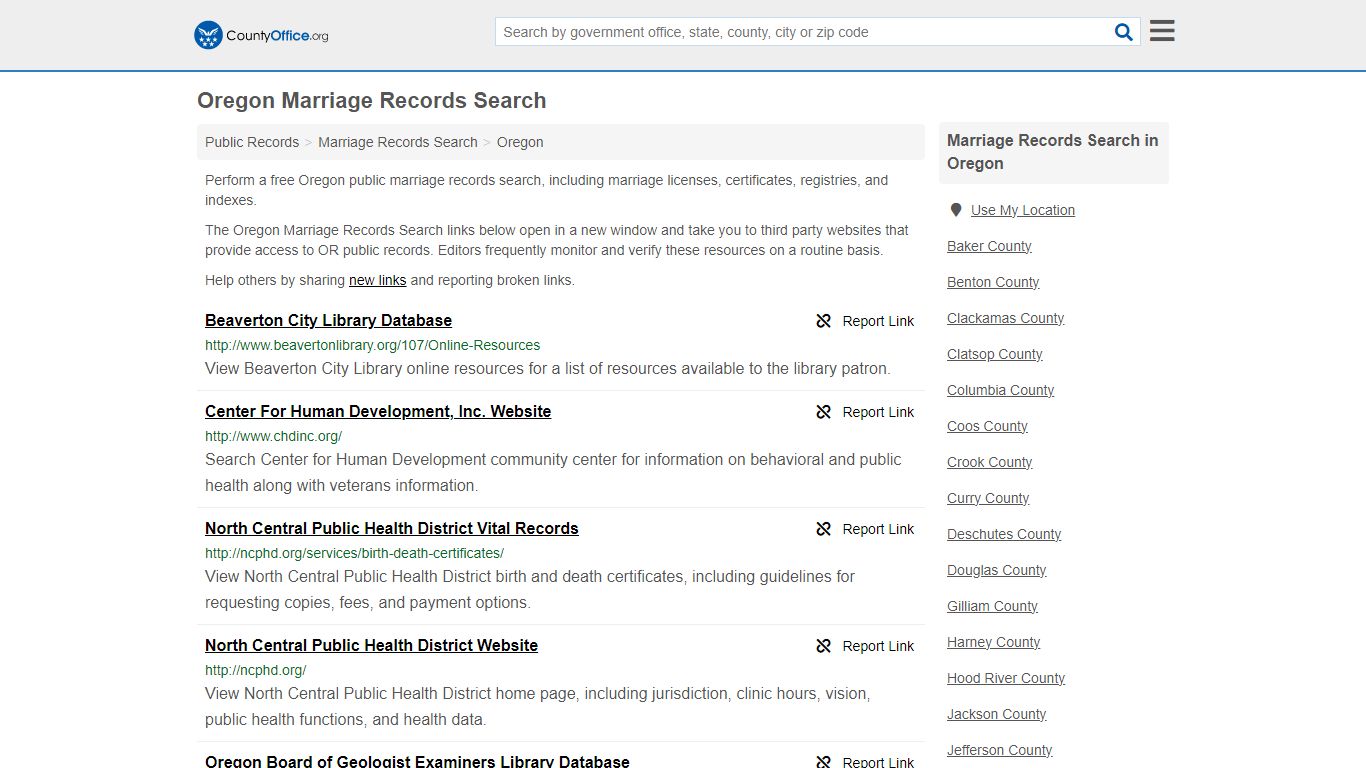Oregon Marriage Records Search - County Office